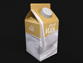 带盖牛奶包装盒 牛奶包装盒 牛奶盒 饮品 PBR材质 饮料 次世代